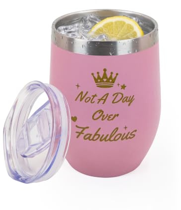 Coolparty 12oz Pink Insulated Wine Tumbler Gift for Women Her Sister Girls | 350ml Stainless Steel Coffee Mug with Lid Double Wall Vacuum Travel Cup Inspirational Birthday Xmas Gifts for Bestie Friends