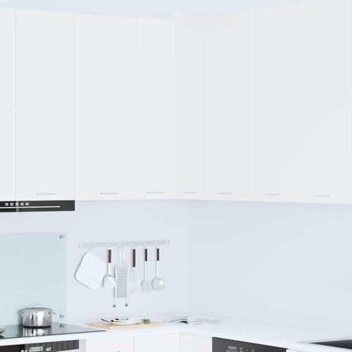 Augerlite Armadio sospeso bianco in legno 57 x 57 x 100 cm con molto spazio e 2 ante, moderno armadio da cucina per cucina e sala da pranzo, pratica soluzione di archiviazione