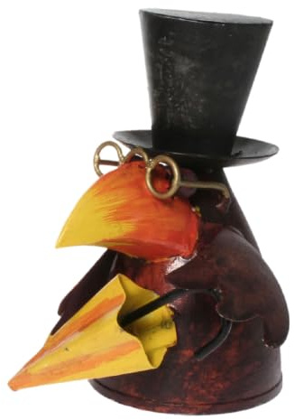 Lenzbach Zaunhocker Rabe mit Schirm zu und Brille 17 cm Figur Krähe aus Blech Metall Garten Deko Balkon Dekofigur Pfostenhocker Shabby