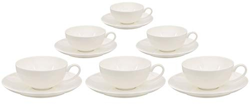 Buchensee Teetassen Set aus Fine Bone China Porzellan. 6 Teetassen je 150ml und 6 Unterteller in fein-cremigem Weiß.