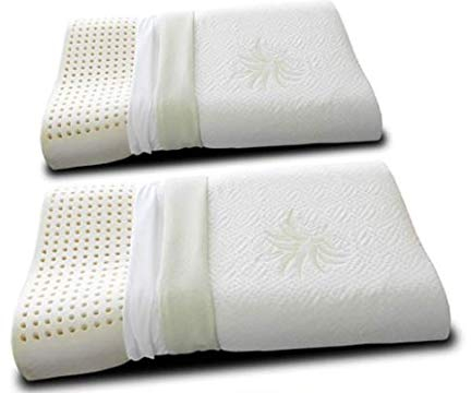 Evergreenweb – Kissenpaar aus 100% orthopädisches Latex, doppelte Welle Nackenstützkissen 40x80 mit Aloe Vera-Bezug, milbendichter Kissenbezug, abnehmbar und waschbar, ergonomisch Kopfkissen
