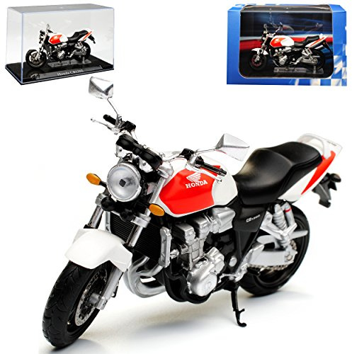 Atlas Hon-da CB1300 Weiss Rot mit Sockel und Vitrine 1/24 Modell Motorrad