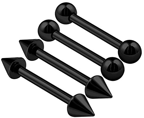 KJM FASHION 4 Stk Eloxiert Schwarz Barbell Stab 1.2 mm 16gauge 10mm 3/8 Inch 3mm Kugel Und Kegel Rook Helix Tragus Cartilage Ohrringe Daith Piercing Schmuck 0775