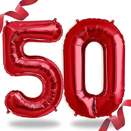 Folienballon Zahl in Rot- Riesenzahl 100cm Ballon - Folienballons für Luft oder Helium als Geburtstag, Hochzeit, Jubiläum oder Abschluss Geschenk, Party Dekoration (Rot [ 50 ])