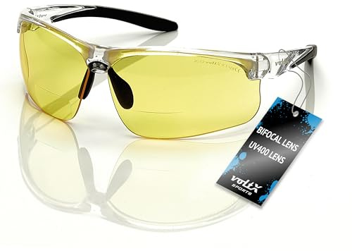 voltX ULTIMATE SPORTS Bifocal Safety Glasses +1.0 Dioptre Yellow Lens | UKCA & CE EN166F Certified, Polycarbonate Lens, UV400 Anti-Fog Protection, Adjustable Nosepiece & Microfibre Carry Bag