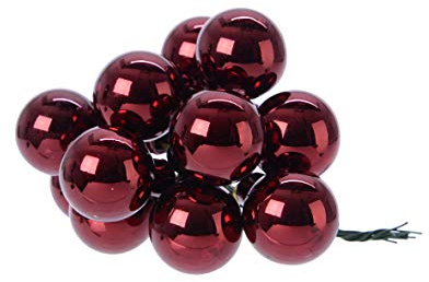 Christmas-Decorations 12 Spiegelbeeren Weihnachtskugeln Glas 2cm Weinrot Bordeaux