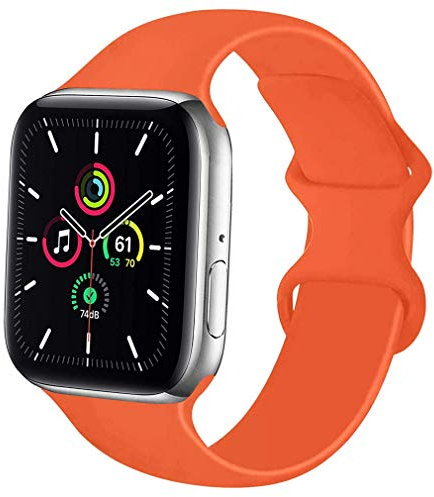 Lerxiuer Watch Strap 38mm 42mm 40mm 44mm 41mm 45mm Soft Silicone Band Replacement Wrist Strap Compatible with Apple Watch Series 7 6 SE Series 5 4 3 2,Orange 42/44/45mm-S/M