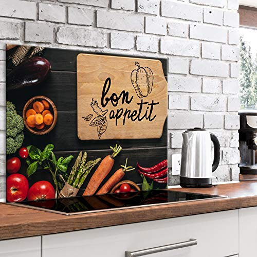 murando Glass Splashback for Kitchen Backsplash Cooker Protector Tempered Glass Decorative Wall Art Panel Heat Resistant Graphic 80x60 cm / 32x24 Bon Apetite Fruit Vegetables j-C-0083-aq-e