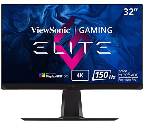 ViewSonic Elite XG320U 32-inch 4K UHD Gaming Monitor with 150Hz, 1ms, HDR 600, FreeSync Premium Pro, HDMI 2.1, DisplayPort, USB, and Advanced Adjustable Stand for Esports
