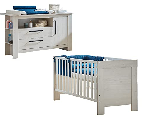 Arthur Berndt TIL Babyzimmer Sparset 2-teilig, Kinderbett (70 x 140 cm) und extrabreite Wickelkommode mit Wickelaufsatz Nordic Wood, Normal, TIL2035