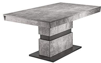 byLIVING Esszimmertisch Matthew/Küchen-Tisch 140 cm mit Auszugsfunktion auf 195 cm/Auszugstisch Beton-Optik grau/Esstisch ausziehbar mit Einlegeplatte/B 140-195, H 75, T 90 cm