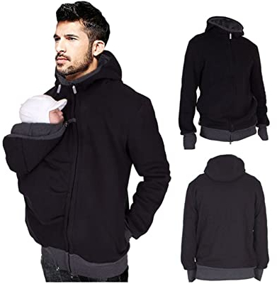 DXMFCC 2 in 1 Multifunktions Känguru Kapuzen Dad Herren Pullover Herren Fleece Sweatshirt Hoodie Jacke mit Babytrage Tasche Papa und Babytrage Mantel Herbst(black,M)