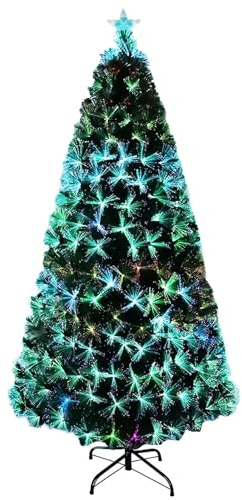 XMTECH 150cm LED Künstlicher Weihnachtsbaum mit Glasfaser-Farbwechsler und Sternspitze Tannenbaum Christbaum PVC Nadeln, ideal für Zuhause und im Büro,Bunte Glasfaser