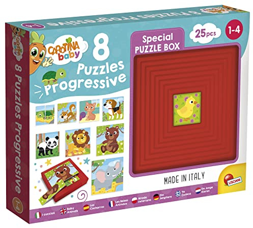 Liscianigiochi - Set mit 8 Progressiven Puzzles - Babys Tiere - Pädagogisches und Lustiges Spiel - Puzzle-Box - 25 Stück - Für Kinder ab 1 Jahr - Carotina Baby