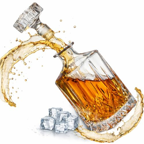Krollmann Jarra de whisky – 0,8 litros jarra de cristal en forma de botella de cristal, jarra de whisky para servir y como regalo para el hombre – Decantador para transferir alcohol y bebidas