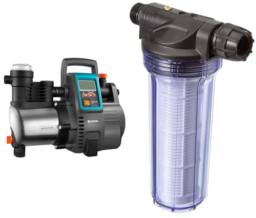 Gardena Premium Hauswasserautomat 6000/6E LCD Inox: Hauswasserpumpe & 01730-20 Pumpen-Vorfilter 180 mm x 33,25 mm (1) AG, 30,3 mm (1) IG Kunststoff, Standard, bis zu 6000 l/h