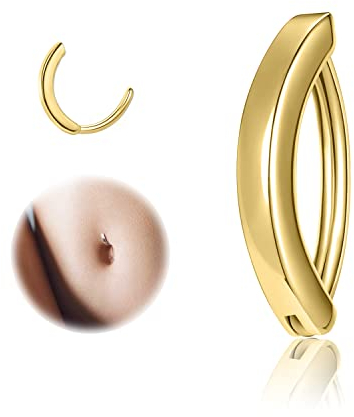 ZS 14G Clicker Piercing Bauchnabel für Frauen, Gold Bauchnabelpiercing Silber 925 Reverse Curved Nabel Barbell Schmuck Körperschmuck (12mm)