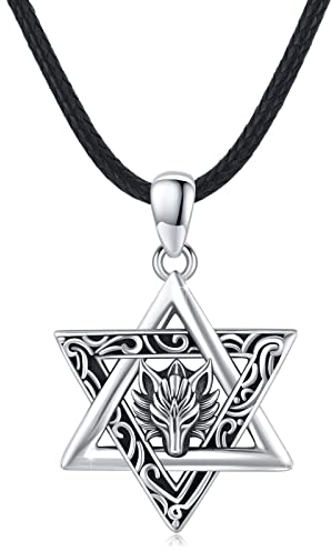 YEESIA Wolf Halskette Sterling Silber Davidstern Wolf Kopf Halskette Hexagramm Anhänger Jüdisch Israel Schmuck für Männer Frauen