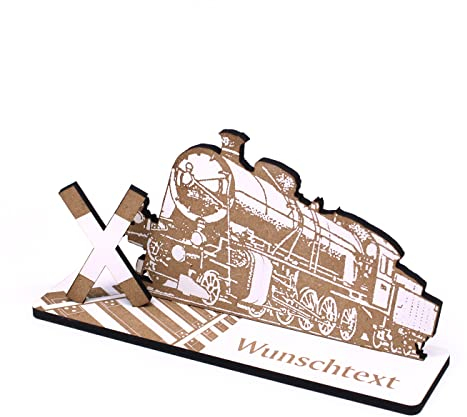 Geldgeschenk Eisenbahn Lok - Lokomotive mit Wunschtext - Lokführer Schild für Geld Gutschein - 20 x 9,5 cm