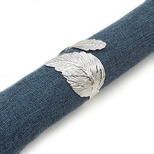 Utalek Silver Leaf Napkin Rings Set of 12, Leaves Napkin Rings for Table Setting, Metal Leaf Napkin Holder Rings for Holiday Party, Wedding, Banquet, Formal or Casual Dinning Table Decor (Silver)
