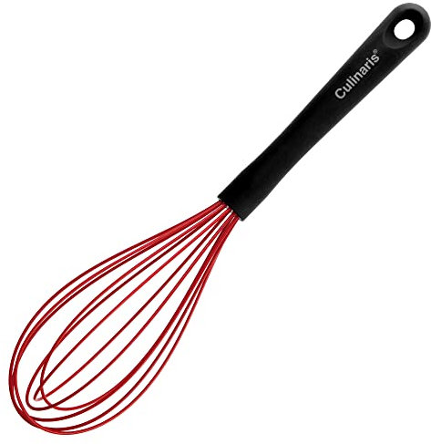 Culinaris Fouet en silicone - Résistant à la chaleur - Pour cuire la pâte et les sauces - Sans BPA - Qualité alimentaire - Passe au lave-vaisselle - Couleur : noir/rouge (L 30 cm x l 7 cm)