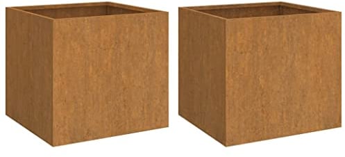 vidaXL Jardinières 2 pcs, Bacs à Fleurs, Lits Surélevés, Pots de Plantes, Décorations de Jardin Patio Terrasse Extérieur, Rouillé 49x47x46 cm Acier Corten