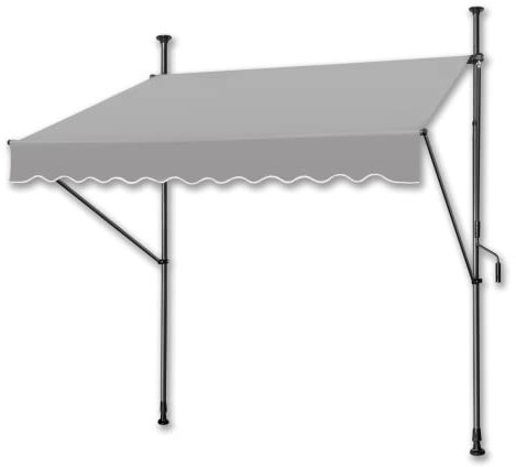 SUBTLETY Klemmmarkise ohne Bohren Höhenverstellbar Balkonmarkise mit Handkurbel 350x120cm Markise Einziehbare UV-beständig und Wasserdicht für Outdoor Terrassenüberdachung & Balkon (Hellgrau)