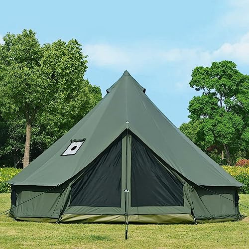 WaldZimmer 13ft Green Canvas Bell Tent with Stove Jack & Removable Floor