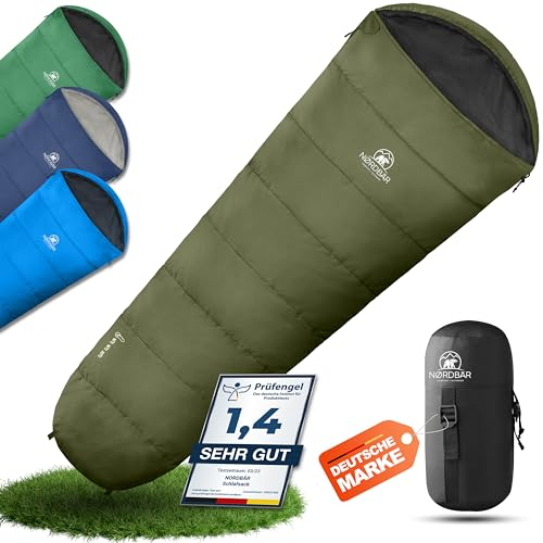 NORDBÄR® Schlafsack 3 Jahreszeiten & Sommer Ultraleicht [750g/1500g] | Camping Mumienschlafsack | kleines Packmaß [100GSM/300GMS] | Outdoor Reise Hüttenschlafsack| Sommerschlafsack