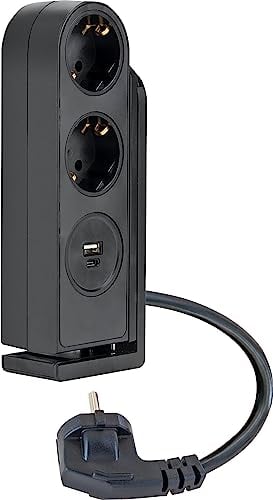SCHWAIGER STKL2214 Tischstedkdosenleiste Mehrfachsteckdosen klembar 2X Schuko 1x USB-C 1x USB-A Tischbefestigung schwarz IP20 1,4m (Tischsteckdose klemmbar)