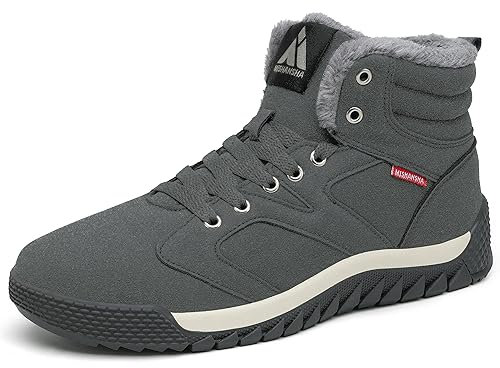 Mishansha Herren Winter Schuhe Wasserdicht Schneestiefel Warm Gefüttert Winterstiefel rutschfeste Schnürstiefel Komfortabel Kurzschaft Winter Boots, Grau 38