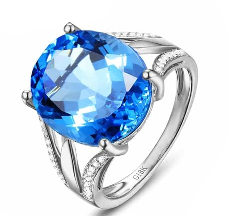 ANAZOZ Damenringe aus Gold 750, Topas Ring 10 Karat und Moissanit Trauringe für Frauen größe 54 (17.2)