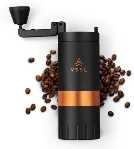 VSSL Java G45 Manual Coffee Grinder | Coffee for Camping | Bean Grinder | Travel Pour Over | Stainless Steel Conical Burr | ~ 45 Gram Capacity | Extendable Grind Handle | 50 Grind Settings | Carbon