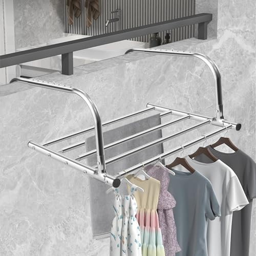 Stainless Steel Foldable Clothes Airer - 5 Bar Radiator Drying Rack for Indoor & Outdoor, Heated Laundry Rail for Hanging Towels and Underwear