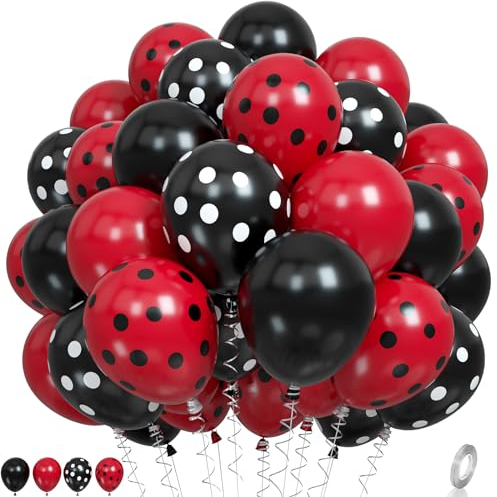 Paready Ladybug Balloons, 60pcs Red Black Polka Dots, 12 Inch Latex, Perfect for Kids Adults Birthday, Wedding, Graduation, Baby Shower, Ladybug Theme Party, Unisex Children, Unisex Adult