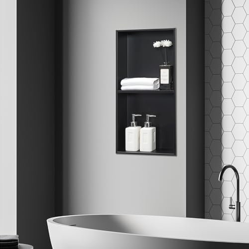 [neu.haus] Wandnische Kristinehamn Duschnische Einbauregal aus Edelstahl Doppelregal eingebettet Duschablage Lagerung für Badezimmer 62 x 32 x 10 cm Schwarz