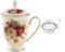 WKHOKI Ceramic Mug,Fine Bone China Tea Cup, Tea Mugs for Women, Tea Cup with Lid, Suitable for Making, Cold Drinks, Hot Drinks, Coffee, Etc, 10oz（Tea cup+tea lid+tea ball）