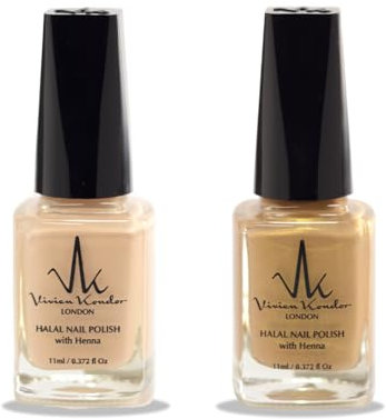 (2Pcs Set) Halal Nail Polish with Henna Infused Permeable Nail Polish Wudhu and Vegan Friendly Long lasting Shiny Nail polish (Natural + Golden Beige)