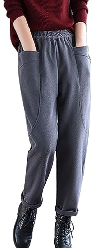 Generisch Sportswear Damen Hose Kurz, lockere - und Winterhose, warm und Fleece, Freizeithose Fahrrad Hose Damen (Grey, L)