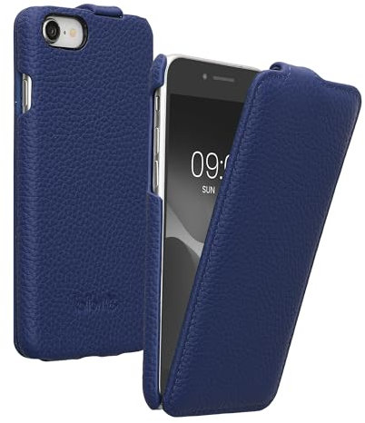 Kalibri Flip Case Compatible with Apple iPhone SE (2022)/SE (2020)/8/7 - Ultra Slim Leather Protective Phone Cover - Navy Blue