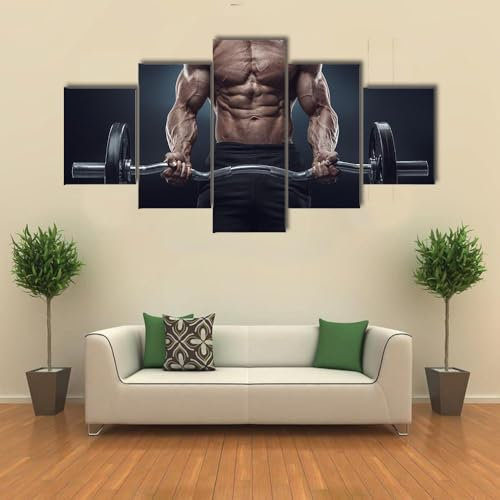 QYYAMDEQ Wandbilder Set Deko Bilder 5 Stück Leinwandbilder Deadlift Workout Fitness 5 Platten Poster Wandbild Kunstdrucke Büro Küche Schlafzimmer Wandbilder Wohnzimmer Xxl