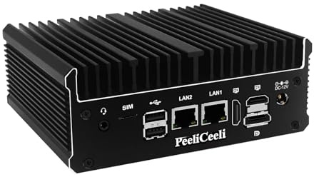 PeeliCeeli Industrial Mini PC 12th Gen Celeron J6412 lüfterlos, Fanless Embedded Computer, 8G RAM 256G M.2 NVME SSD, Dual i226V 2.5GbE LAN, 2 x RS232 COM, WiFi5/BT4.2, 3 Display