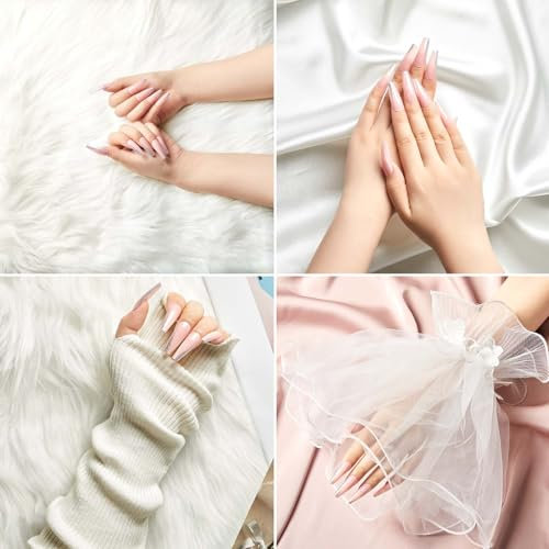 Coume 4 Pcs Nail Background Mat for Pictures White Nail Photo Props Background for Pictures Flat Lay Mat Include Small Locker Rugs Silk Cushions Knitted Sleeves Lace Sleeves for Jewelry Art
