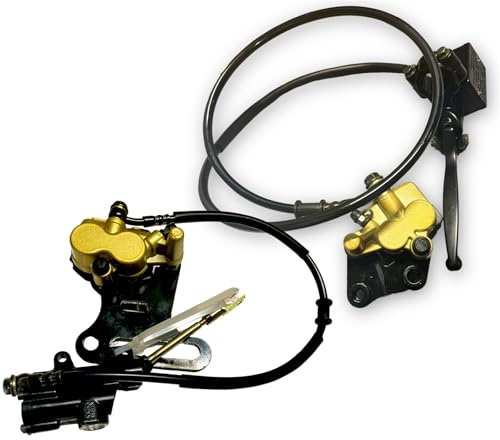 Red Circles 12mm Classic Pit Bike Brake Set – Complete Front & Rear Caliper Kit with Banjo Bolts, Pads & Springs – For Hydraulic Brake Systems – Not Compatible with SDG Wheel Configurations