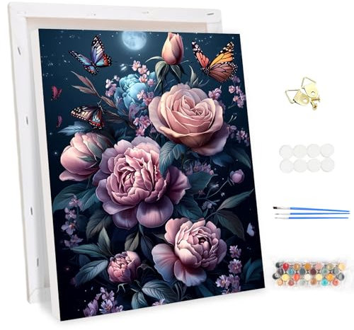 MEIYUDA Peinture par Numero Adulte avec Cadre Fleurs Papillon, DIY Peinture Acrylique pour Adultes Débutants Facile sur Toile Avec Peintures et Pinceaux Decoration Maison Cadeau 30x40cm