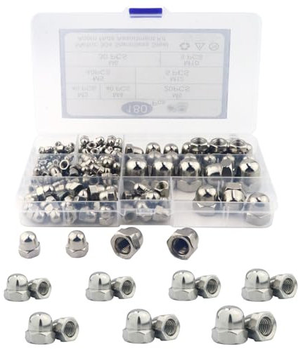 GIVIHGETI 180 Stück Hutmuttern M3 M4 M5 M6 M8 M10 M12 Edelstahl, Sechskant Hutmuttern, Edelstahl Kappenmuttern, Schutzkappen Muttern für Schrauben Gewindestangen & Gewindebolzen