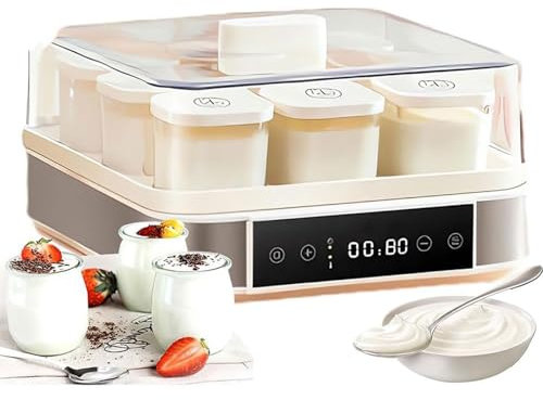 YCNLYSSR Yogurtera automática Digital con Control de Temperatura y Tiempo Ajustables, máquina de Yogur eléctrica de Acero Inoxidable con 9 tarros de Vidrio, para Yogur, Masa, natto, arroz y Vino