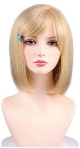 COSPLAZA Riley Wig Kurze BOB Gerade Blonde Perücke 2-Töne Anime Cosplay Kostüm Perücken + blauer Haarnadel