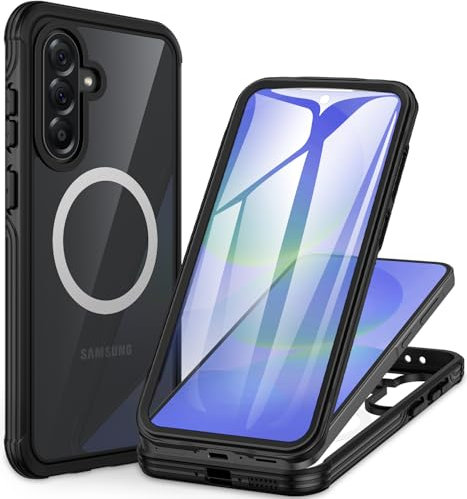 CENHUFO Hülle für Samsung Galaxy A36 5G / A56 5G, Magnetisch Handyhülle mit Eingebautem 9H Panzerglas Displayschutz, 360 Grad Schutzhülle Stoßfest Panzerhülle Outdoor Cover Transparent Case -Schwarz
