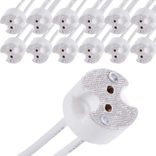YGHSZ 12-Pack MR16 Socket for LED & Halogen Bulbs, Mini Bi-Pin, GU5.3, G4, GU4, GU6.35, GY6.35, GX5.3, GZ4 Ceramic Base Wire Connector for MR11 & MR16 Lighting Fixtures